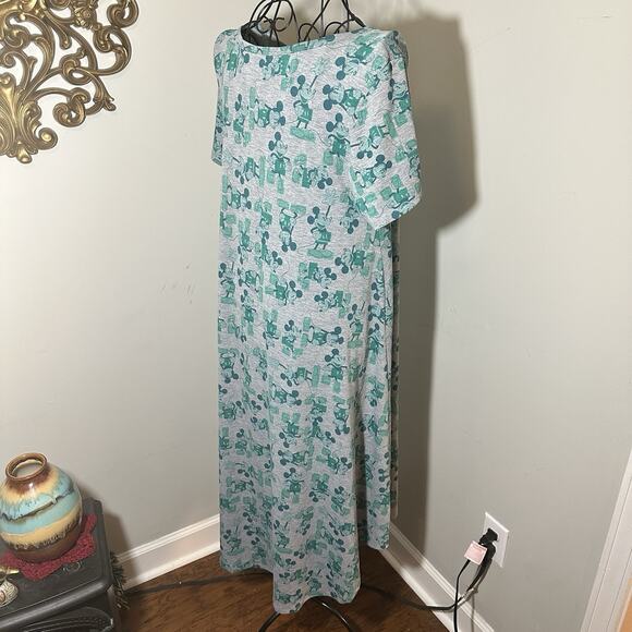 LuLaRoe Disney Carly Dress M Gray Green Mickey Mouse Print Hi-Low Hem - Picture 13 of 14